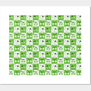 Frenchies with Glasses Pattern Green Posters and Art